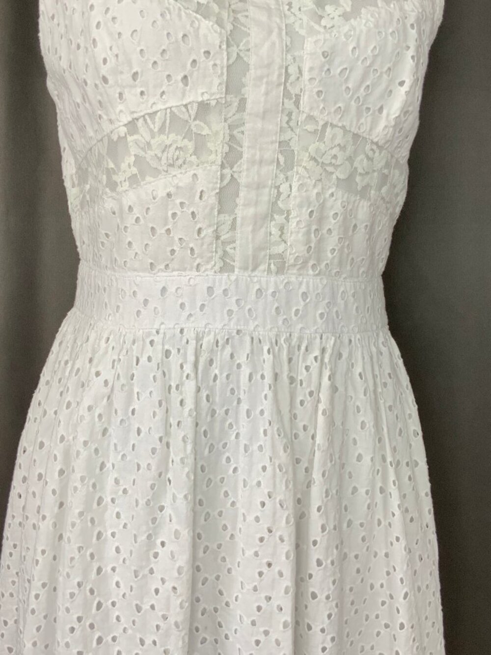 Chris McLaughlin White Eyelet & Lace Cotton Dress Cottagecore Artsy Sz 12 - Picture 4 of 16